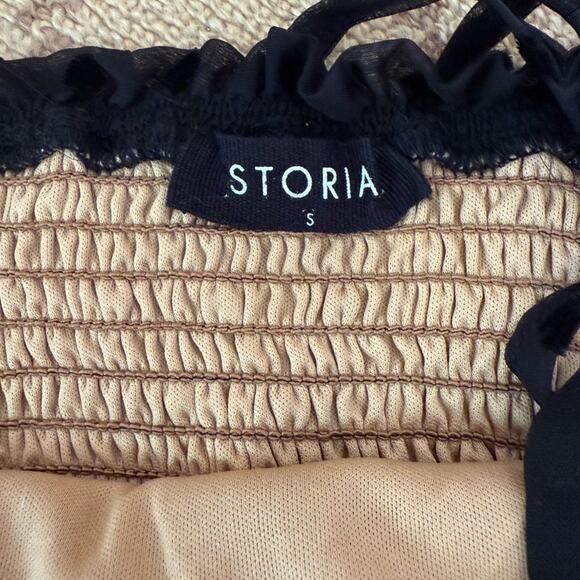 Storia cream underlay crop top w black tulle overlay w velvet polka dots S - Picture 8 of 8